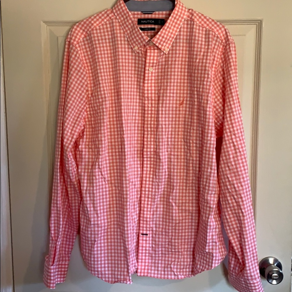 Nautica Salmon and White Button Up